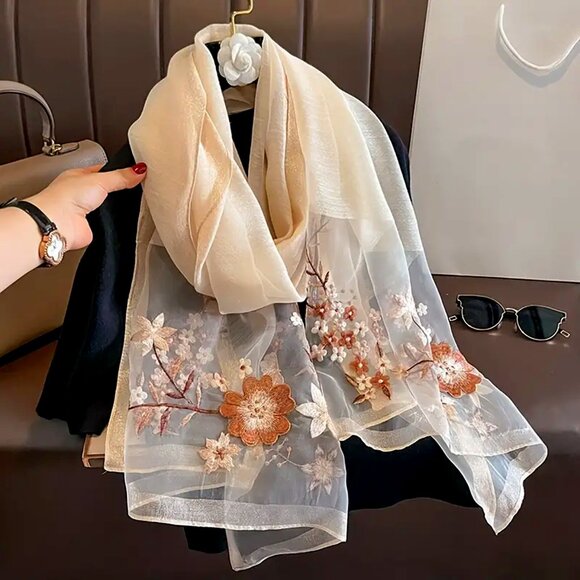 Unique Piece Floral Embroidered Scarf, Wrap - Picture 1 of 1